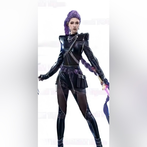 Cossky Other - Kpop Demon Hunters - Rumi Women Black Battle Suit Costume Full Set With Wig